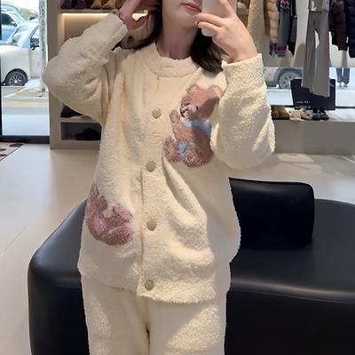 睡衣女冬季加厚加绒半边绒睡衣女款爆款2025新款卡通家居服可外穿