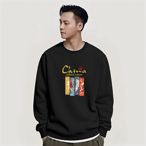 香港潮牌陈伟霆重磅加绒卫衣男秋冬季中国风休闲圆领套头纯棉外套