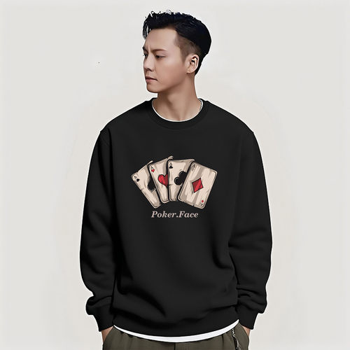 香港潮牌陈伟霆圆领纯棉卫衣男秋冬季创意宽松黑色重磅上衣外套