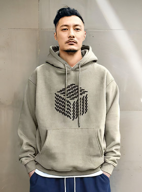 余文乐潮牌爆款大红色卫衣男士连帽外套宽松加绒纯棉2025秋冬新款