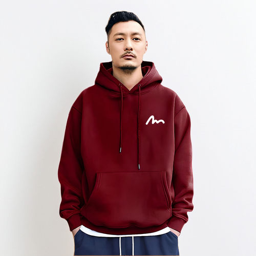 香港潮牌秋冬加绒连帽卫衣日系大码纯棉男士酒红色本命年简约外套