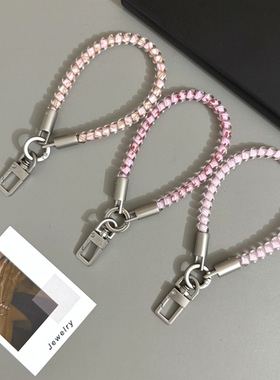 GIF甜妹少女粉系电话线弹力手挂绳 钥匙扣挂链手机壳手链包包配饰