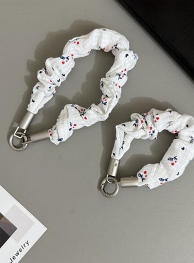 GIF韩系温柔小碎花布艺防丢手挂绳 钥匙扣挂链适用手机壳包包配饰