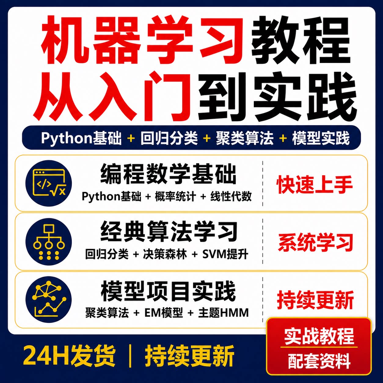 机器学习入门实践教程Python回归分类聚类SVM算法模型视频课程