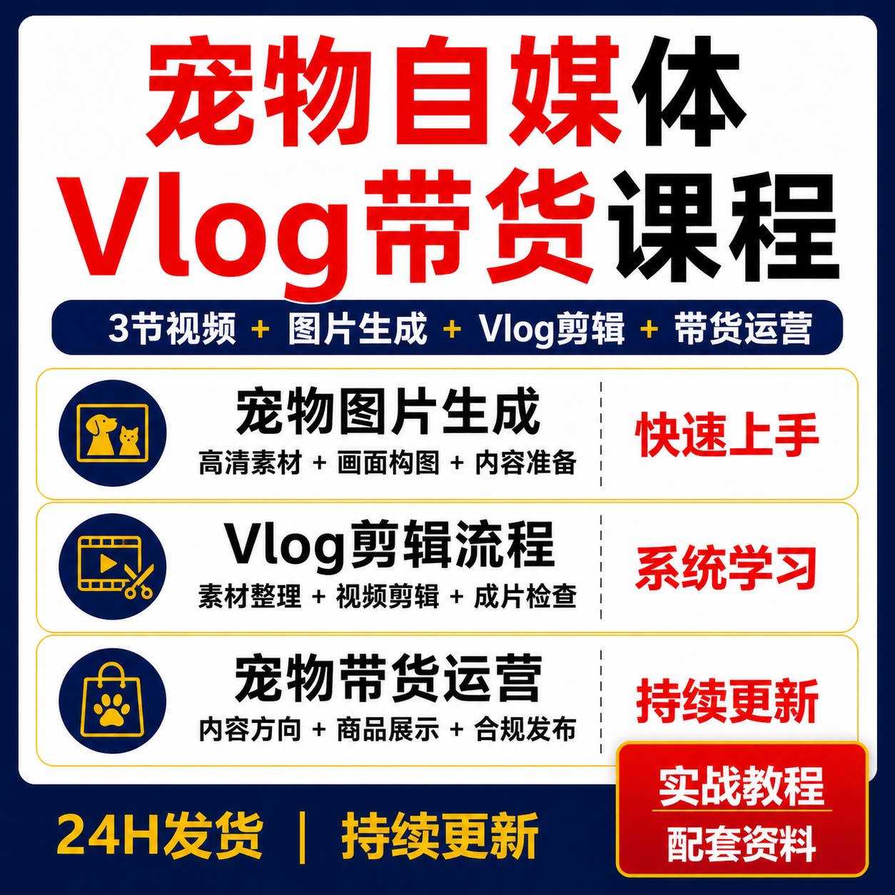 宠物Vlog自媒体课程图片素材生成视频剪辑带货运营短视频教学资料