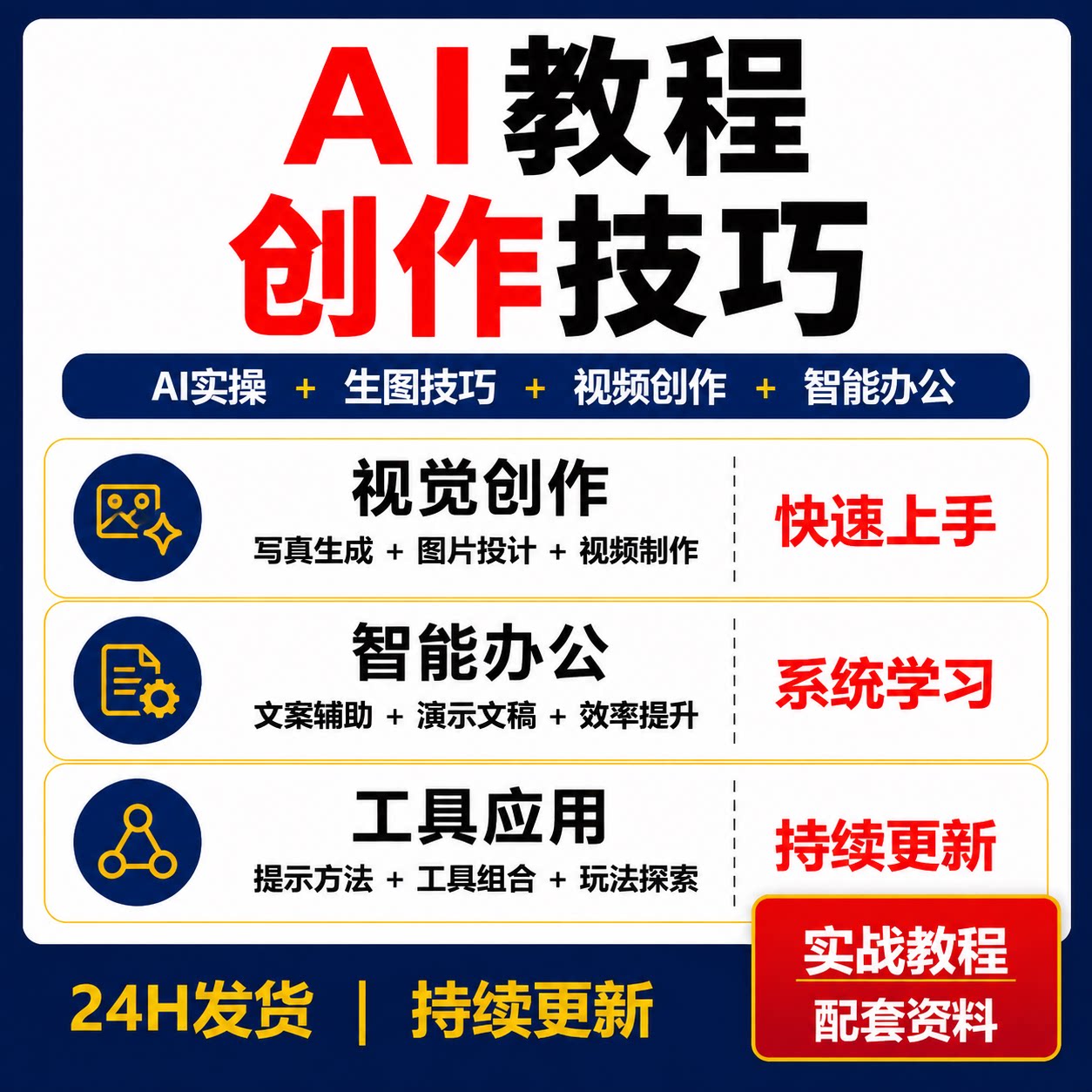 AI教程零基础入门实操课写真生图生视频动画修图办公创作技巧课程