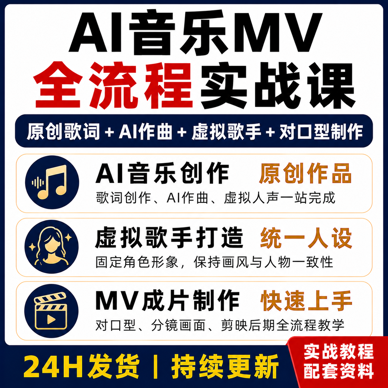 AI音乐MV制作实战课 原创歌词AI作曲虚拟歌手对口型全流程教学