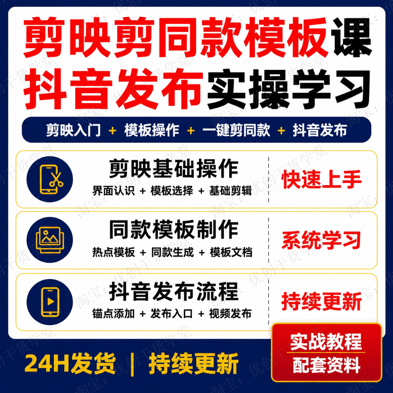 剪映剪同款模板操作课程抖音短视频手机发布推广入门学习资料