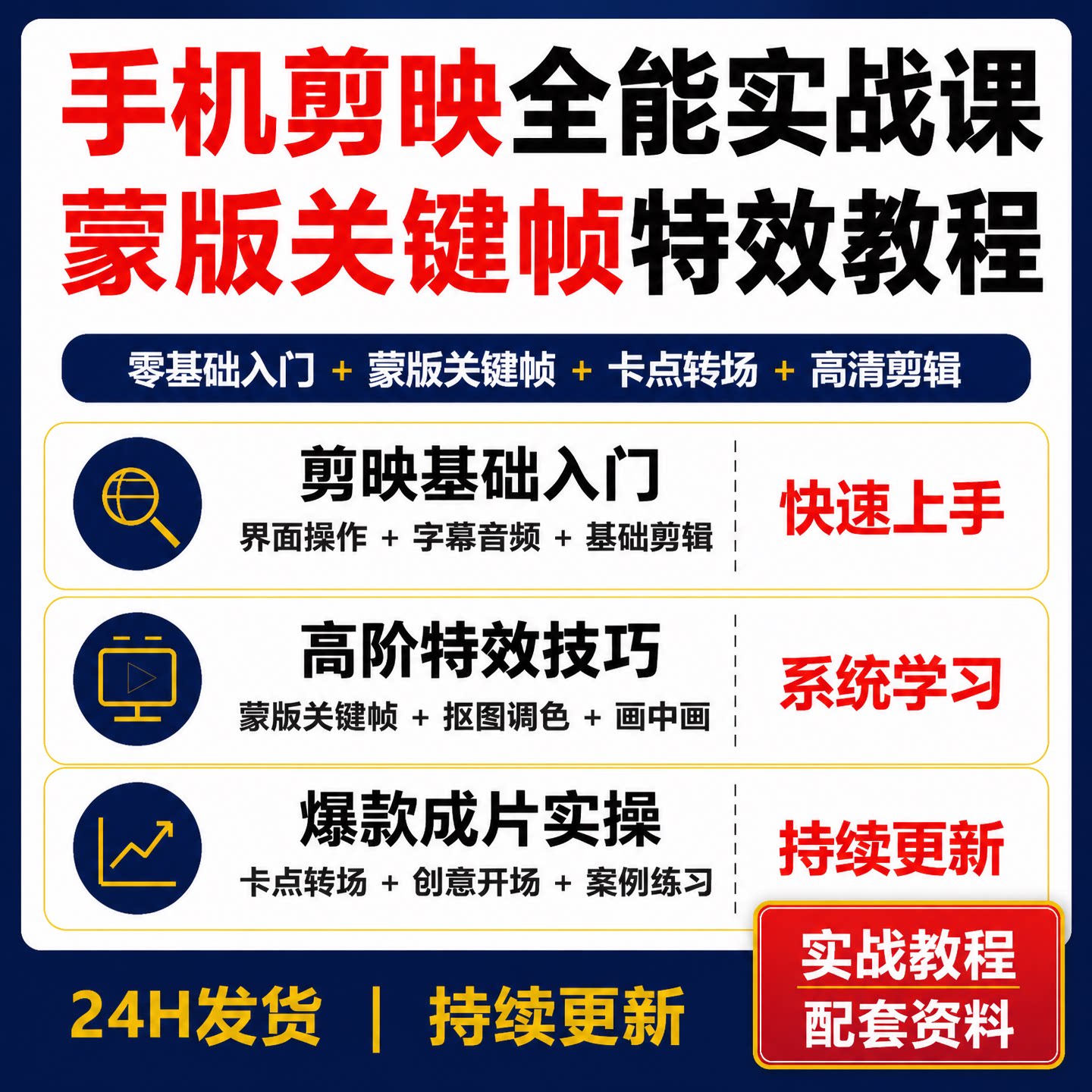 手机剪映全能实战课 零基础剪辑蒙版关键帧卡点特效教程资料