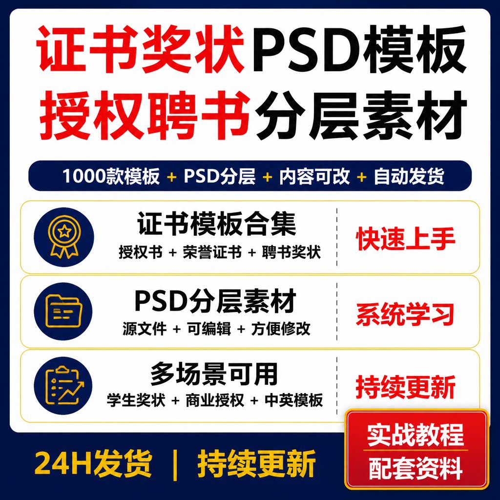 证书奖状授权书PSD模板 1000款商业聘书荣誉分层素材