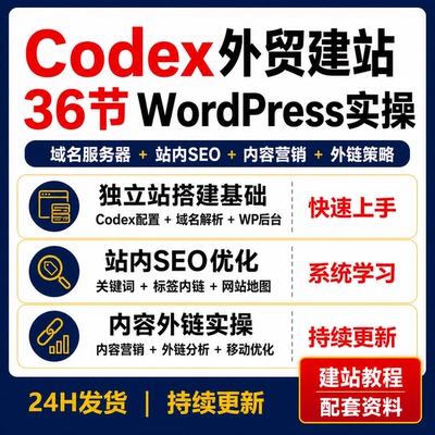 Codex外贸独立站36节WordPress建站域名服务器SEO关键词内链外链