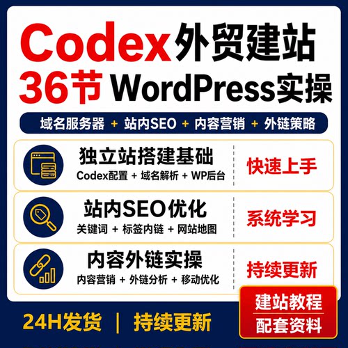 Codex外贸独立站36节WordPress建站域名服务器SEO关键词内链外链
