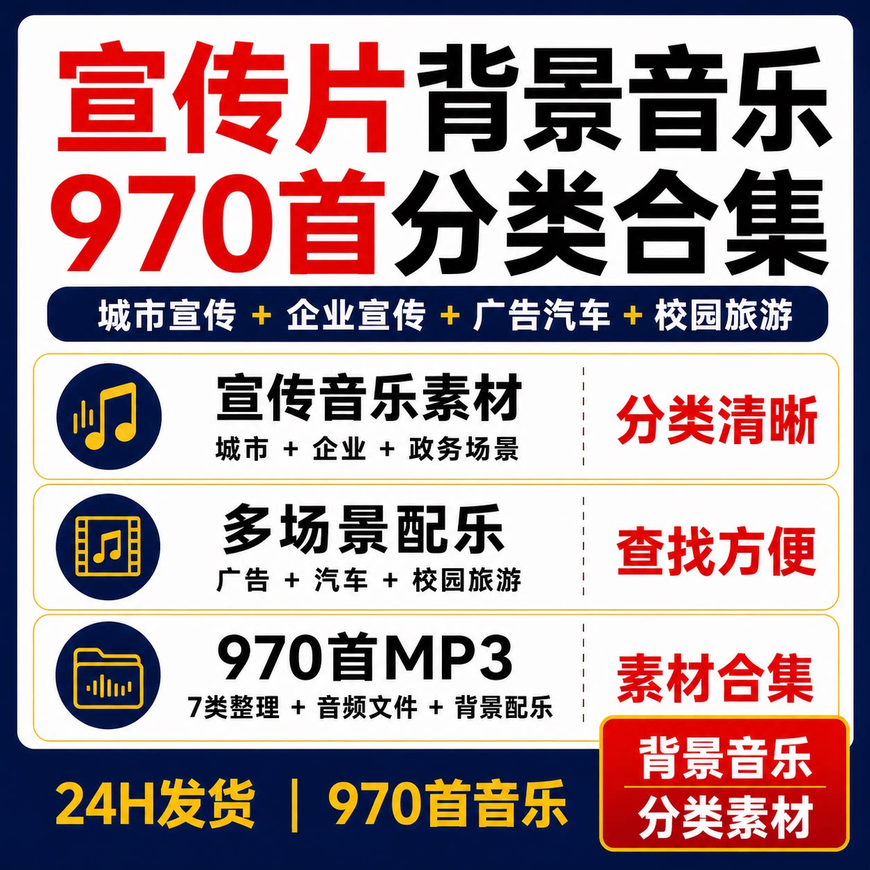宣传片背景音乐970首MP3素材城市企业广告汽车校园旅游7类合集