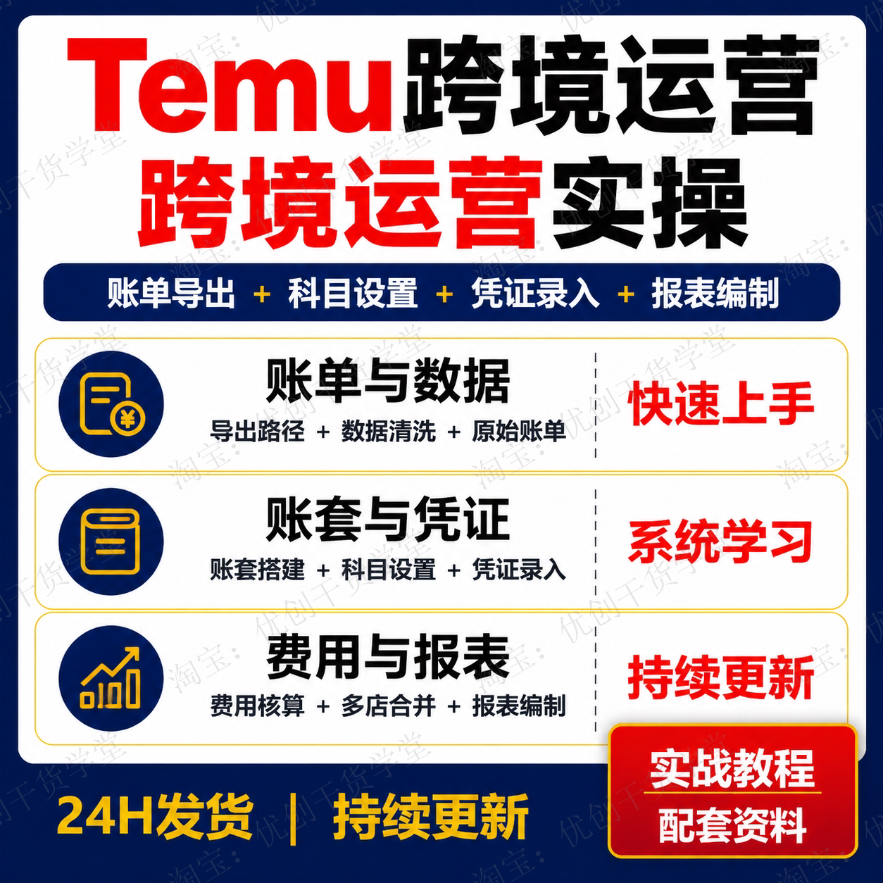 TEMU跨境账务实操课程账单导出科目设置利润核算财务报表学习资料