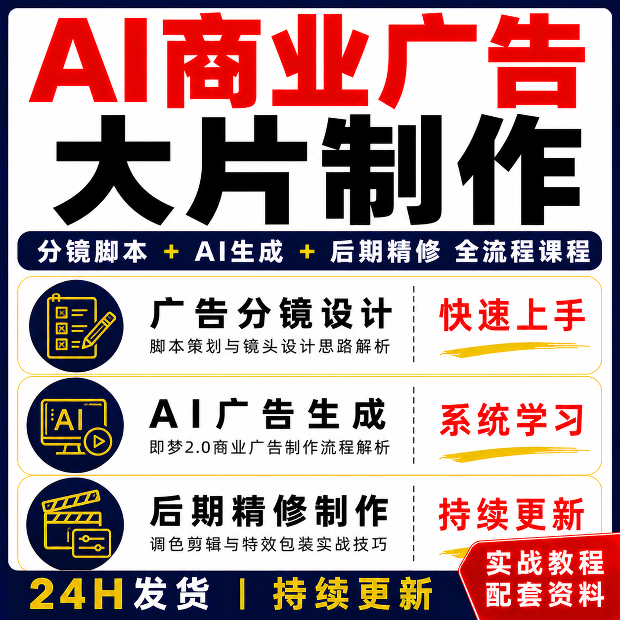 AI商业广告大片制作分镜脚本生成后期精修全流程教程实战课程