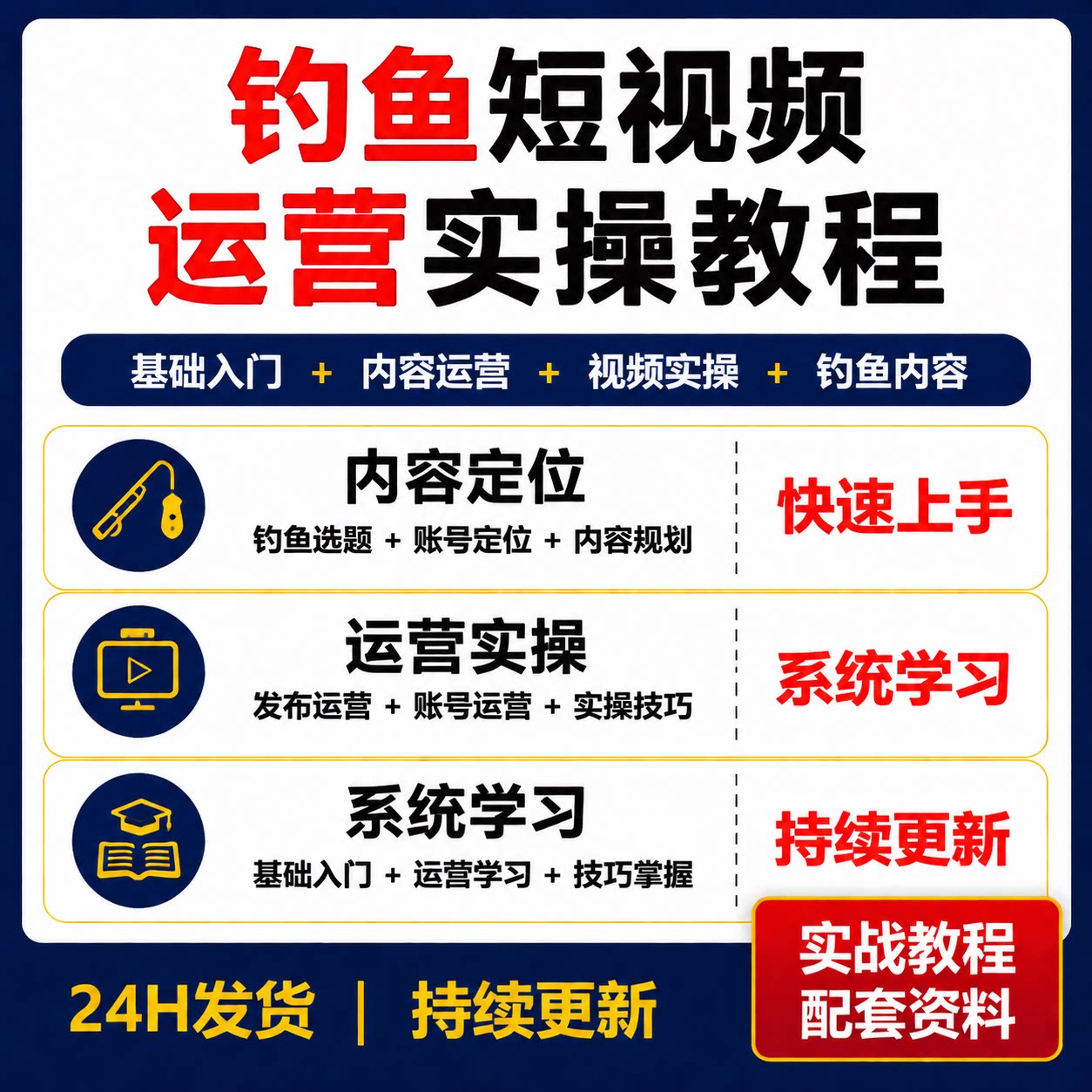 钓鱼短视频运营教程0基础新手系统学习实操技巧视频课程入门