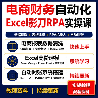 电商财务自动化实操教程 Excel影刀RPA数据清洗对账系统课程资料