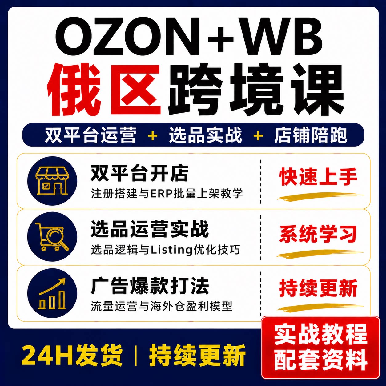 OZON+WB俄区跨境电商课程双平台运营选品实战店铺陪跑教程