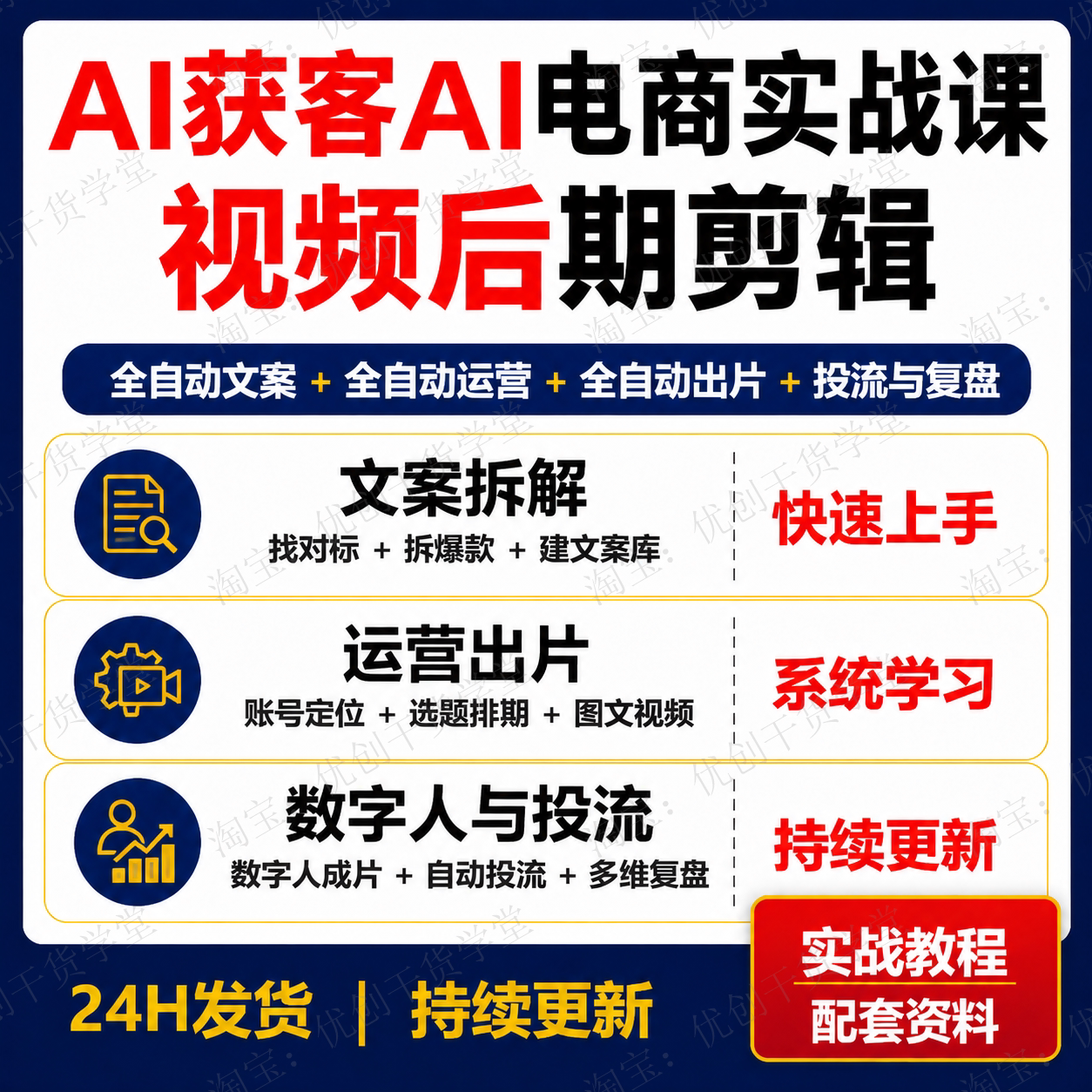 AI获客电商流水线实操课提示词模板自媒体内容制作视频运营方法