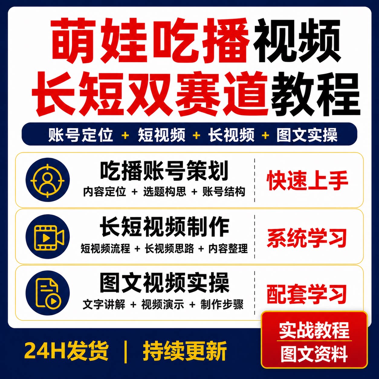 萌娃吃播长短视频教程账号定位内容策划图文讲解视频制作实操
