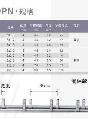 1P+N汇流排32A/40A/63A单极两出连接条DPN空开漏保开关紫铜回流条
