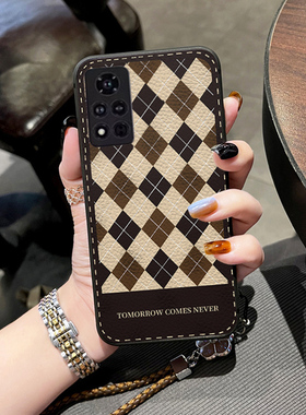 适用荣耀v40手机壳女款荣耀v40轻奢版皮质保护套v30网红新款v30pro格纹荣耀30s欧美风hoor30pro全包防摔奢华