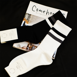 男士袜纯棉秋冬袜筒加厚保暖中筒纯色防臭男袜个性时尚条纹男袜