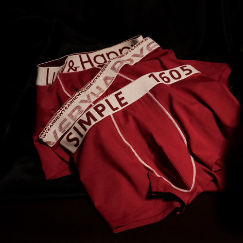 红色男士内裤纯棉平角裤本命年男款舒适四角短裤结婚内裤