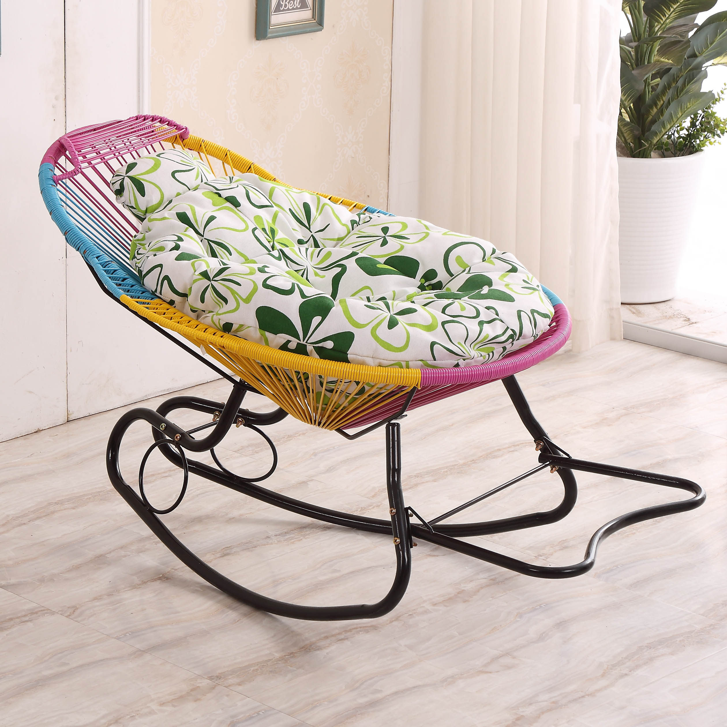 摇摇椅三色摇椅家用藤编老人逍遥椅大人阳台懒人躺椅儿童午睡简约