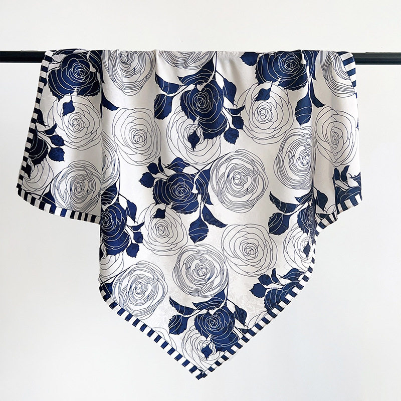 新款山茶花春夏季搭配提花小方巾百搭职业装饰系脖小领巾发带丝巾