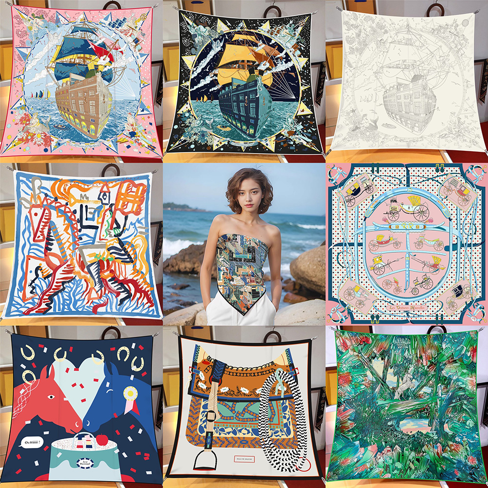 小红书爆款90*90大方巾简约印花