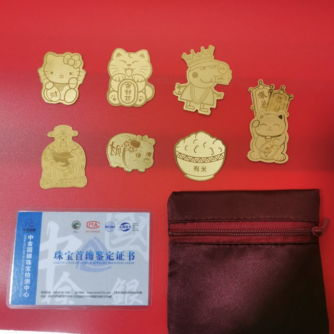 仿金箔招财猫手机贴卡通招财猪财手机贴纸