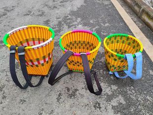 贵州背篓背篼塑料双肩带加厚手工编织藤编收纳农用买菜家用大背筐