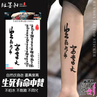 纹墨轩生死有命富贵在天中文汉字梵文纹身贴男防水贝克汉姆同款