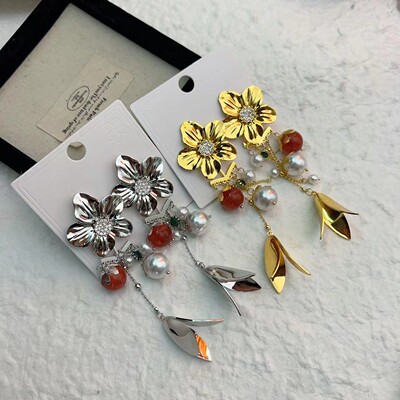 复古中古风金属花朵流苏耳环欧美时髦高级感个性小众耳饰爆款女