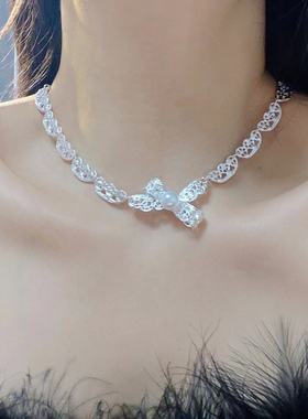 优雅仿珍珠蕾丝镂空蝴蝶结项链甜美温柔淑女少女感小众锁骨链爆款