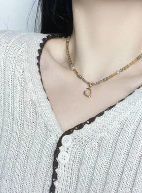 轻奢虎眼石珍珠串珠蝴蝶结星星项链复古时尚潮流个性小众锁骨链女