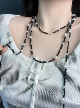 法式优雅星星月亮蕾丝水晶串珠项链文艺复古潮流轻奢高级锁骨链女