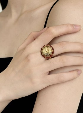 时尚高级感夸张雏菊珐琅釉圆形戒指法式欧美轻奢气质别致指环戒