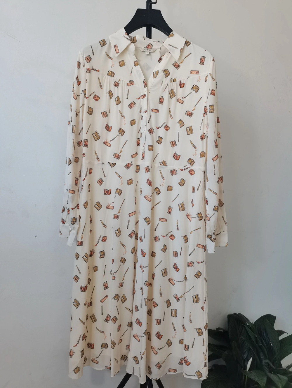 玖*正品剪吊牌特卖衬衫连衣裙蚕丝春季通勤印花裙子50008款