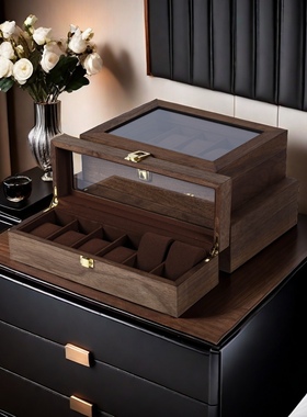 檀韵致远黑胡桃木纹61012位手表盒新品手表配饰收纳展示盒子包邮