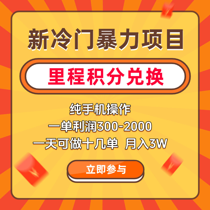惊爆冷门暴利 里程积分 一单300+—2000+ 月入过万不是梦！