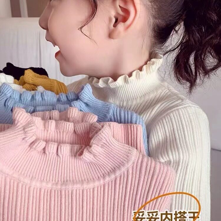 女童毛衣套头秋冬木耳边针织衫洋气韩版打底衫毛线儿童高领上衣