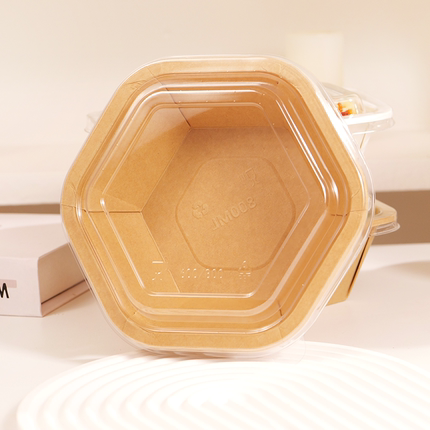 一次性六角牛皮纸餐盒食品级六边形轻食沙拉碗高级感意面打包盒