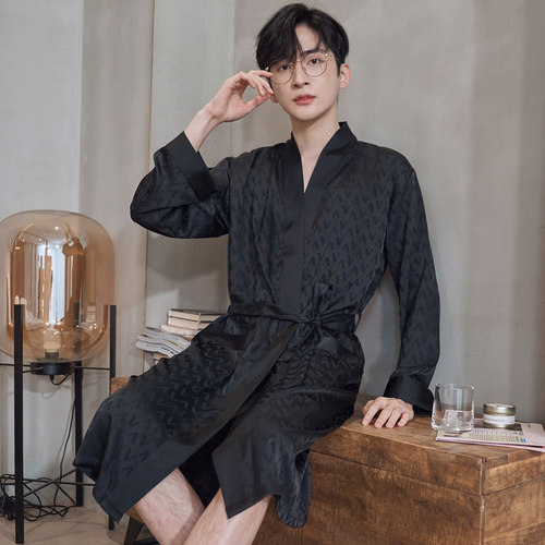 春季男士冰丝绸睡衣睡袍家居服