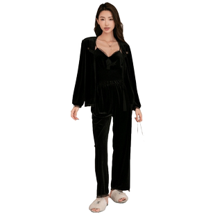 秋冬款睡衣女士金丝绒吊带性感纯欲风三件套家居服高级感女款套装