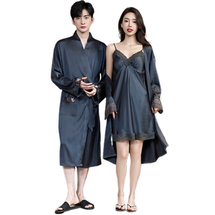 乐姿梦性感情侣睡衣女款春秋季冰丝晨袍吊带睡裙睡袍薄款男士浴袍