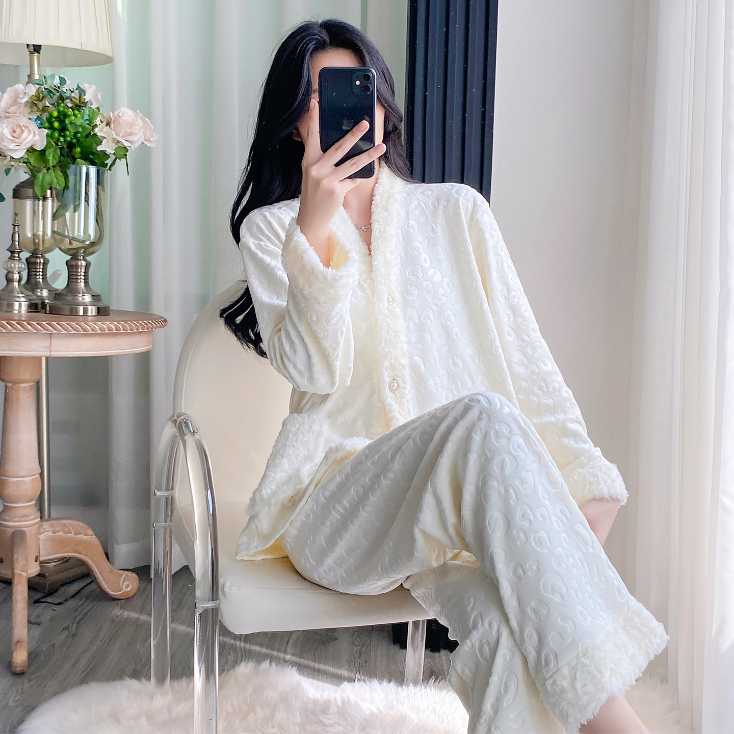 乐姿梦海岛绒睡衣女秋冬天新款可外穿加绒加厚保暖高级套装家居服