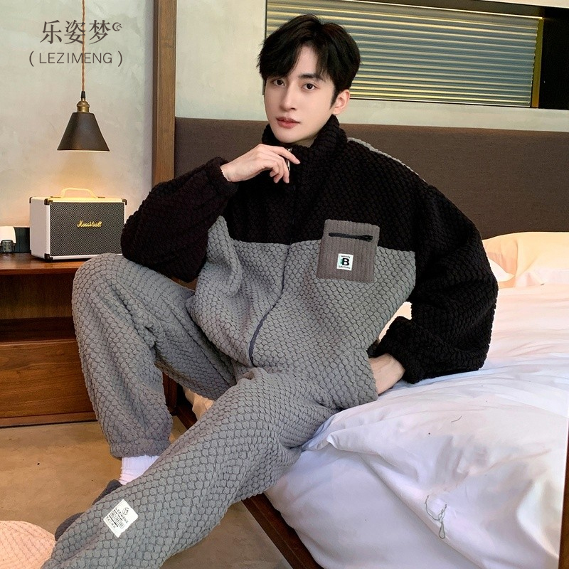 男款珊瑚绒冬季睡衣居家服套装