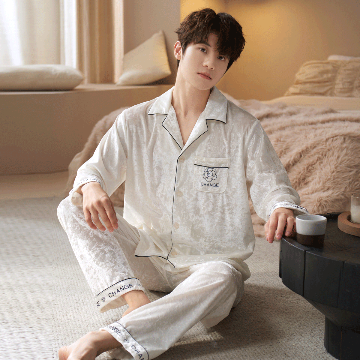 乐姿梦睡衣男士秋冬款金丝绒男款加厚男式大码轻奢保暖家居服套装